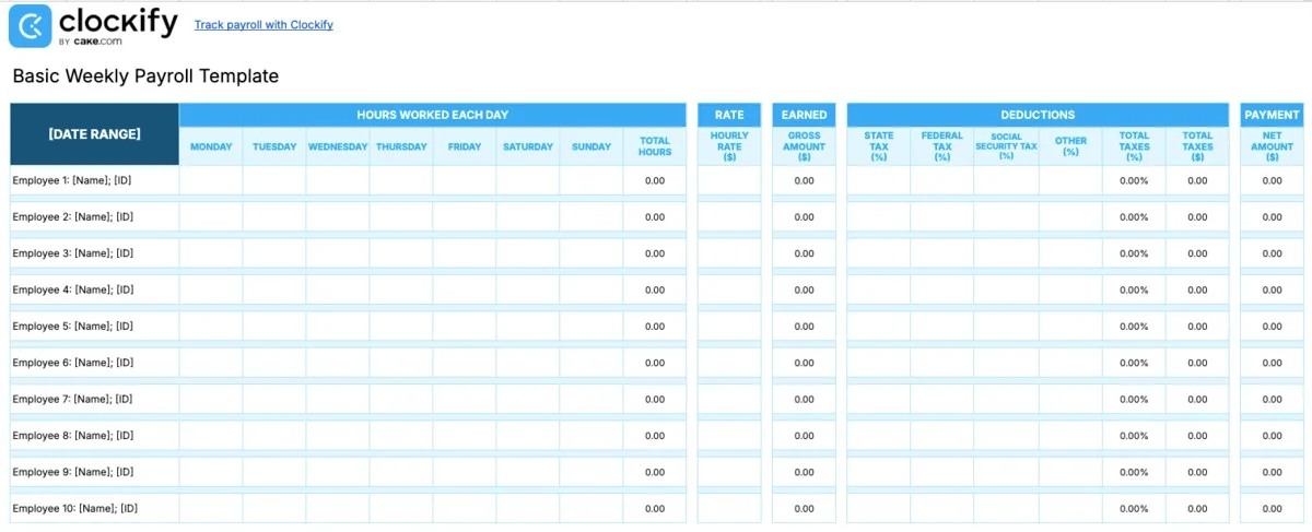 Basic payroll template