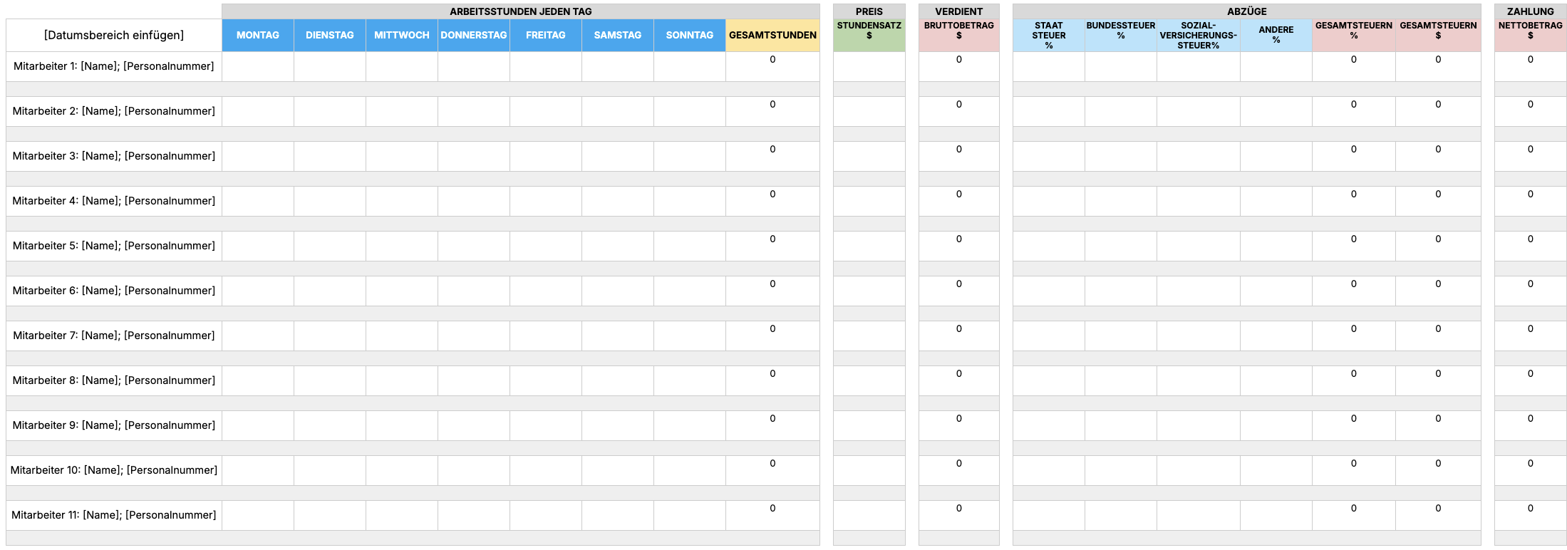 Basic Weekly Payroll Template