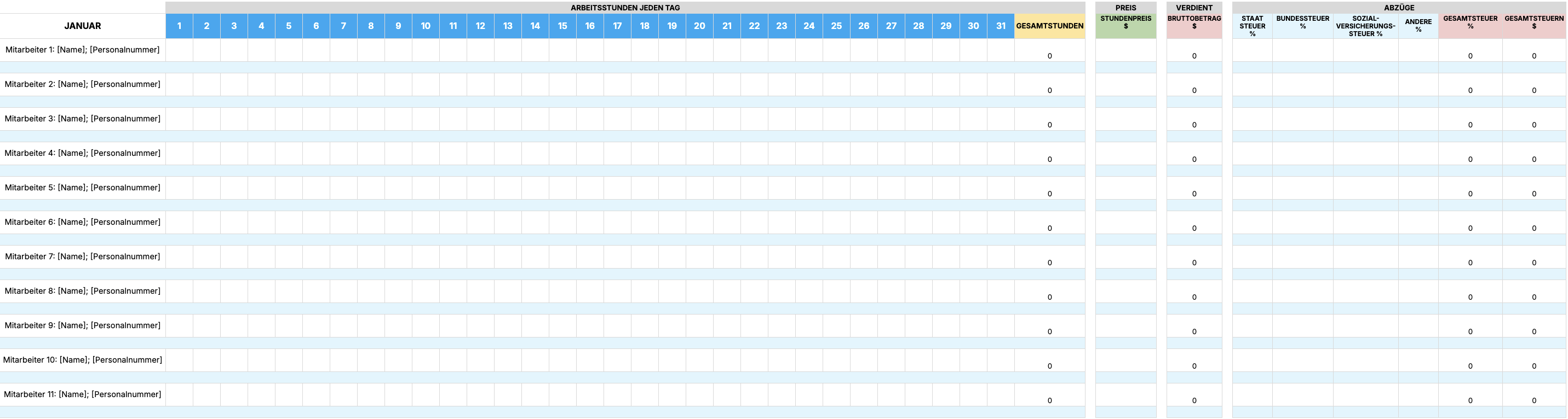 Basic Yearly Payroll Template