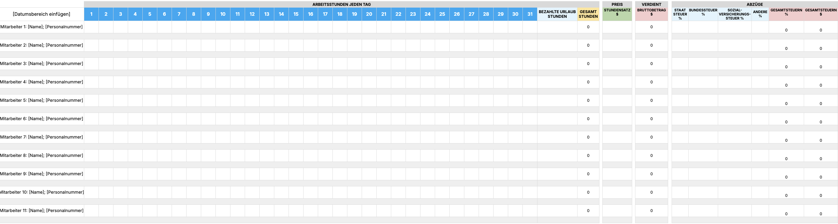 Monthly Payroll Template with PTO