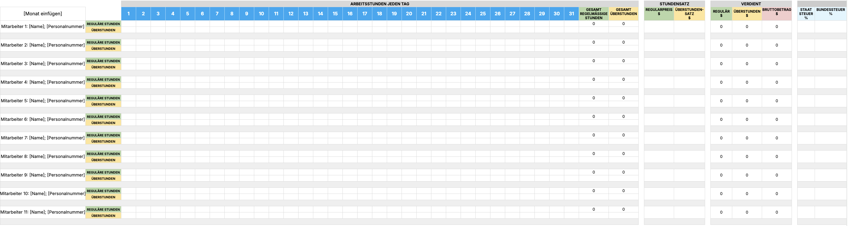 Monthly Payroll Template with overtime