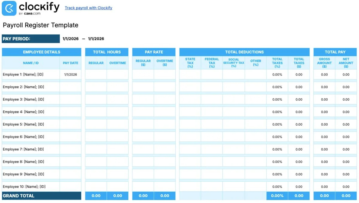 Payroll register template