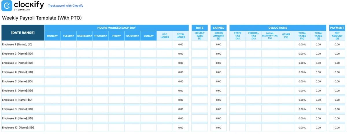 Payroll templates with PTO