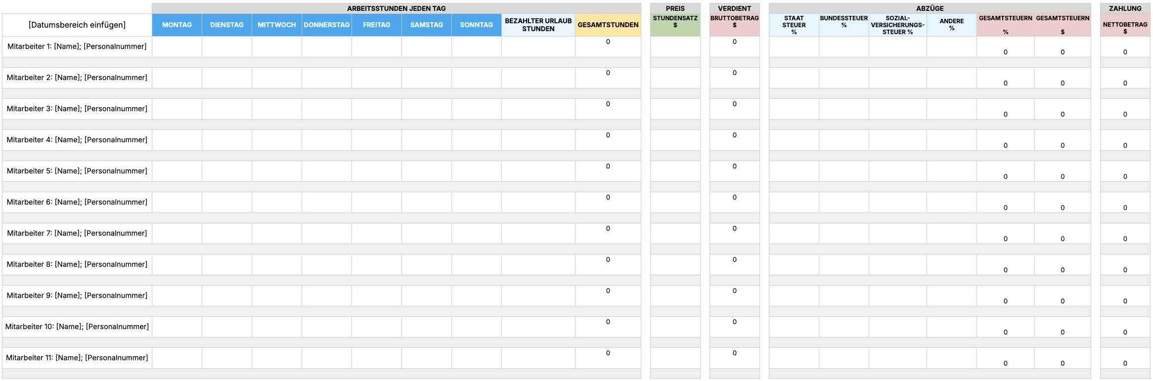 Weekly Payroll Template with PTO