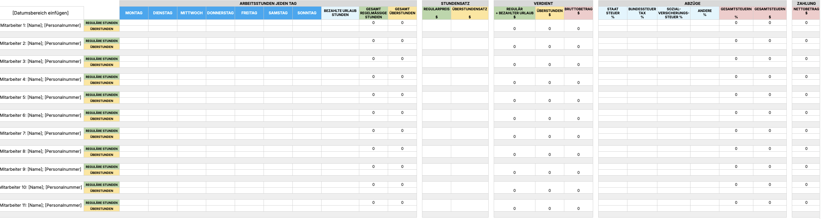 Weekly Payroll Template with overtime and PTO