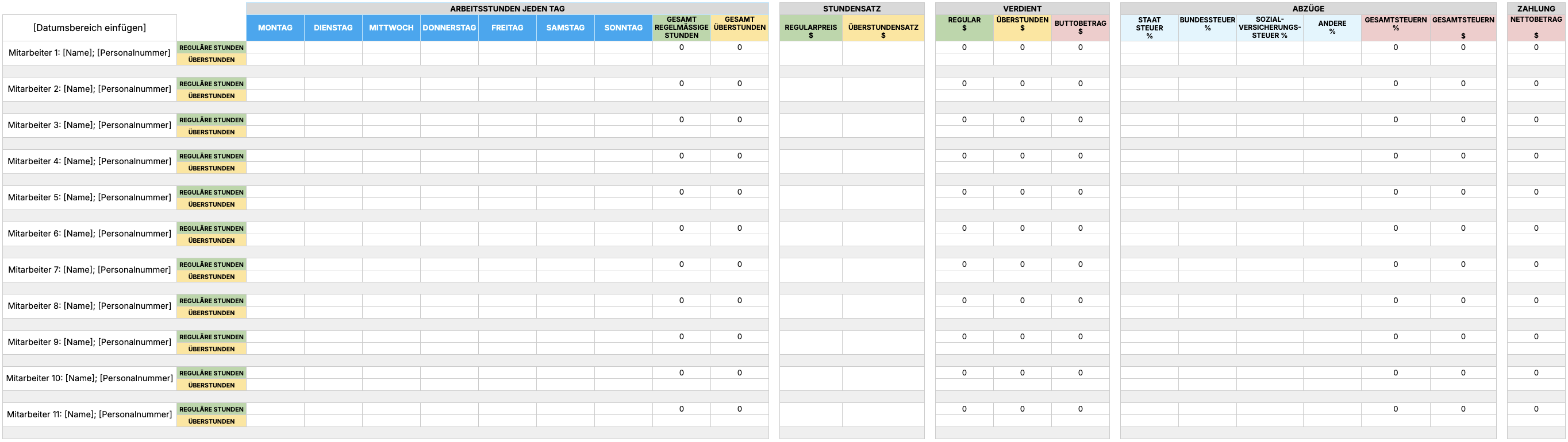 Weekly Payroll Template with overtime