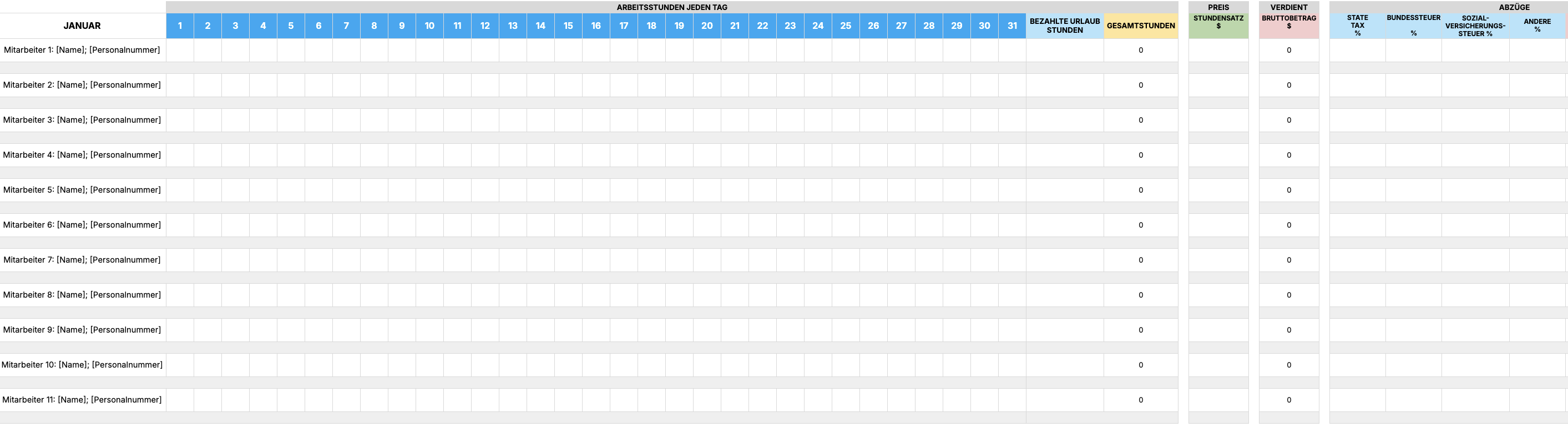 Yearly Payroll Template with PTO