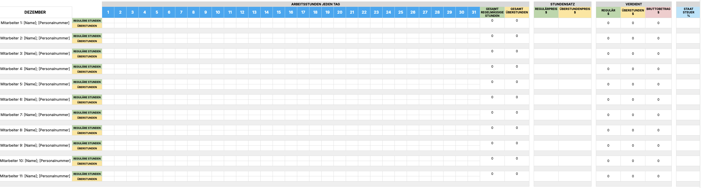 Yearly Payroll Template with overtime