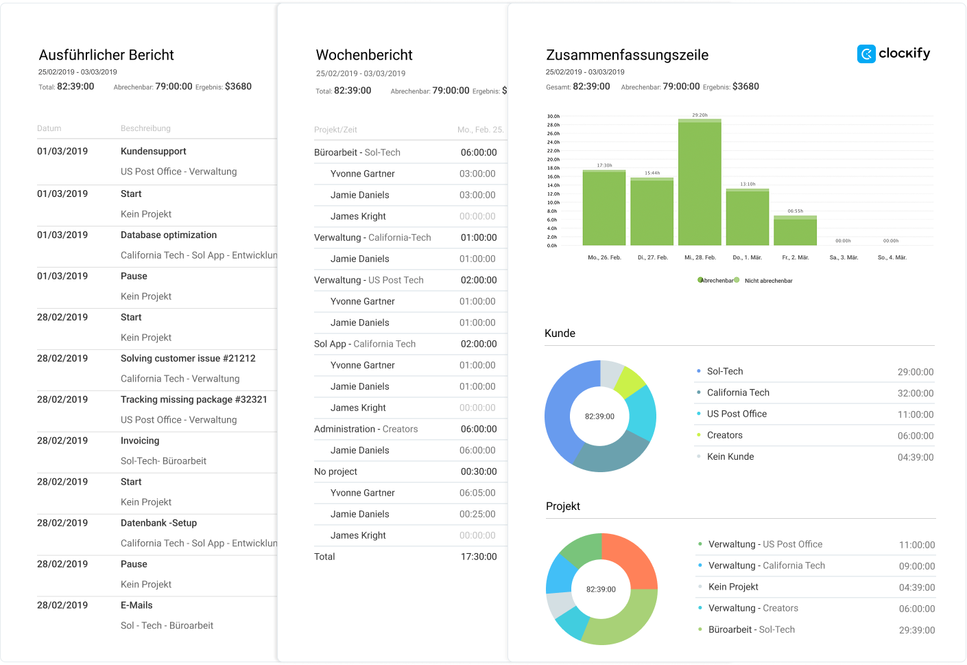 PDF-Exporte von Arbeitszeittabellen