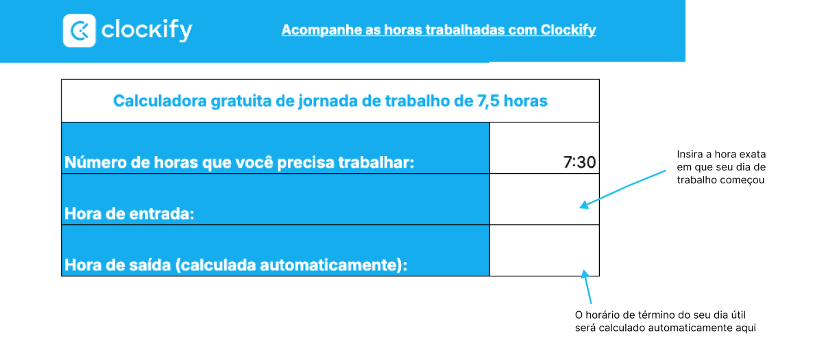 Instruções da calculadora de 7,5 horas