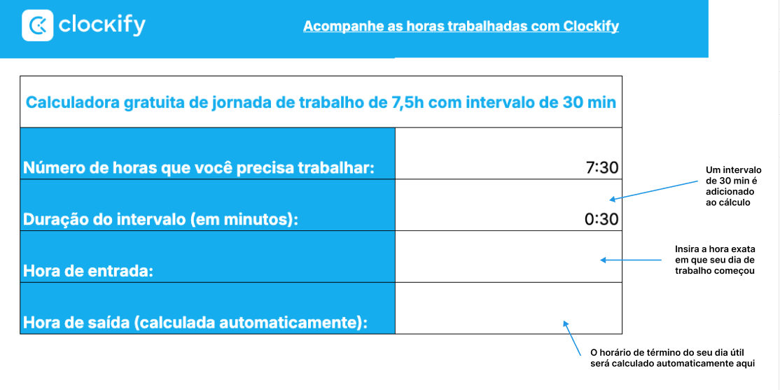 Calculadora de 7,5 horas com intervalos