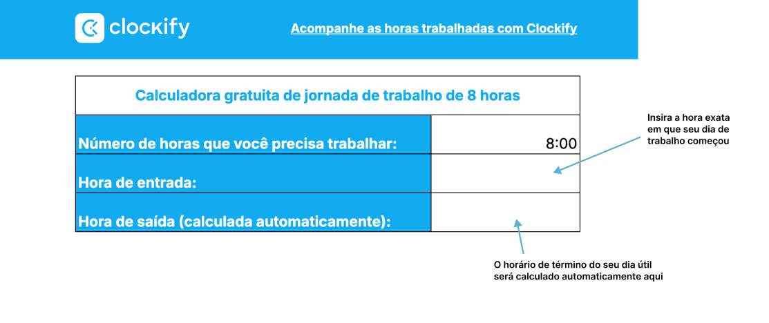 Instruções da calculadora de 8 horas