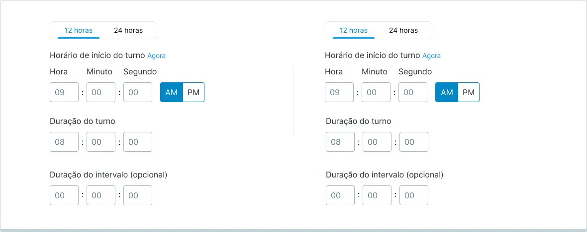 Escolha o formato de horas