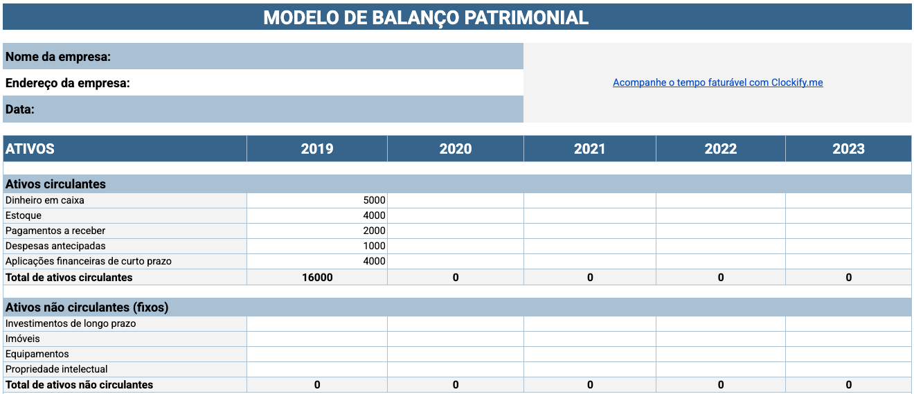 Modelo de balanço patrimonial