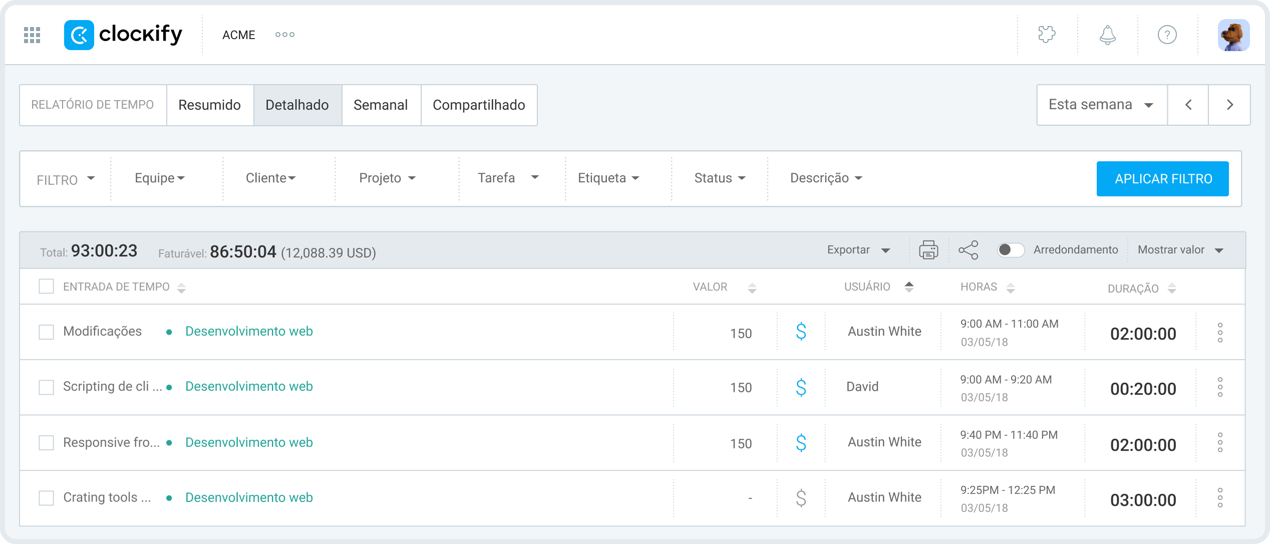 Relatórios detalhados no Clockify
