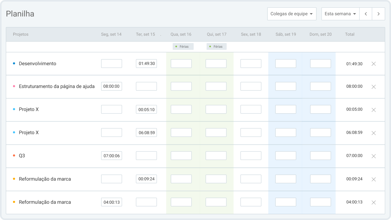 Planilhas no Clockify