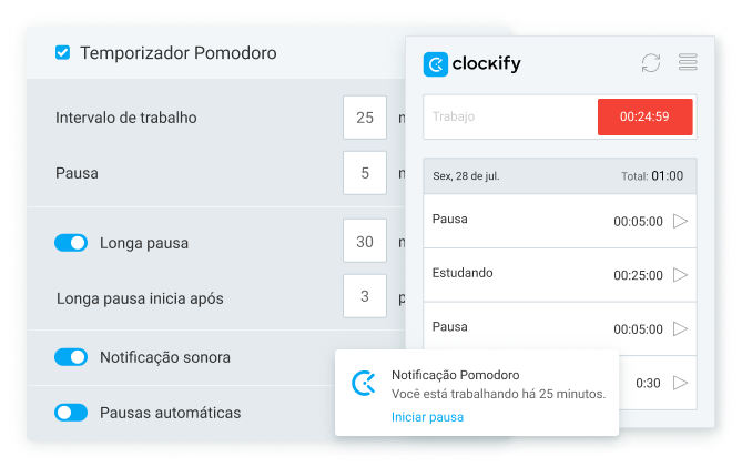 Temporizador Pomodoro no Clockify