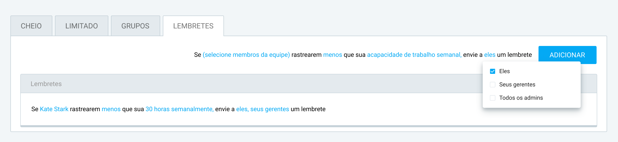 Configurando lembretes no Clockify