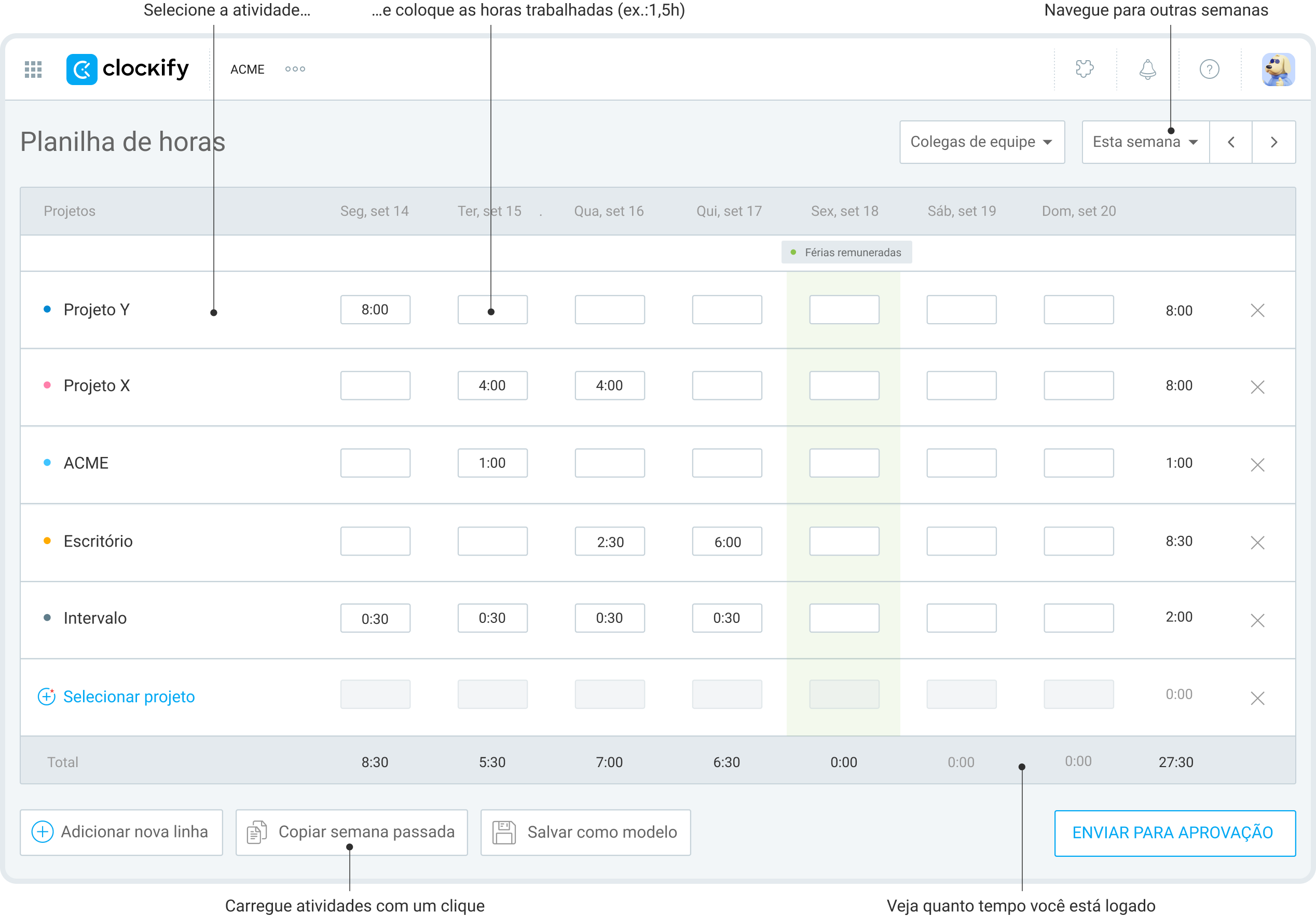 Registre suas tarefas com eficiência nas planilhas de tempo manuais 