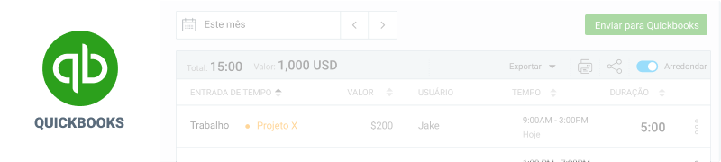 Integração de controle de tempo do QuickBooks