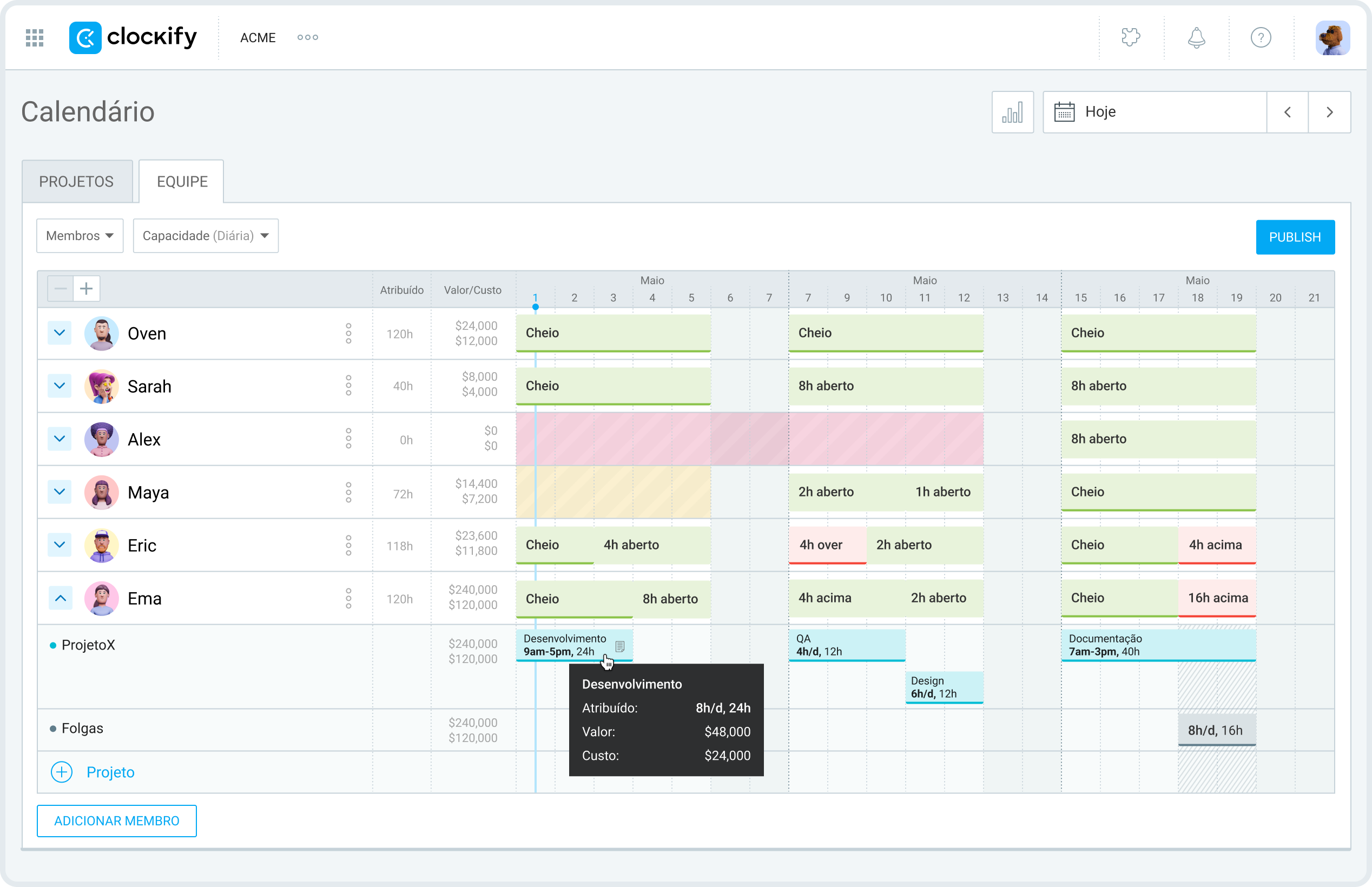 Criando uma escala de horas de trabalho no Clockify