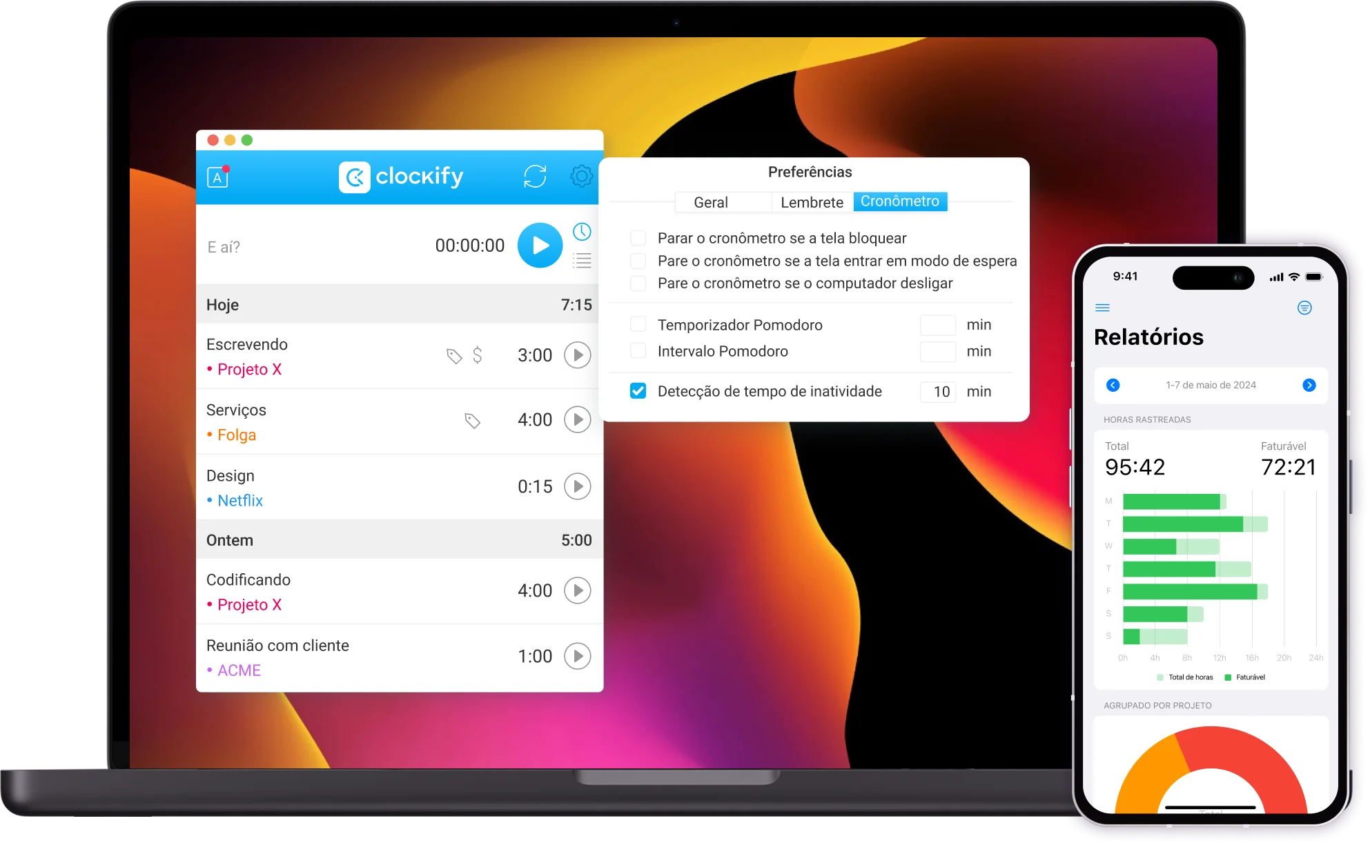 Planilha de horas do Clockify