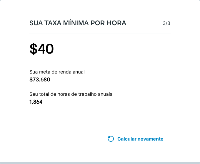 Taxa horária mínima calculada