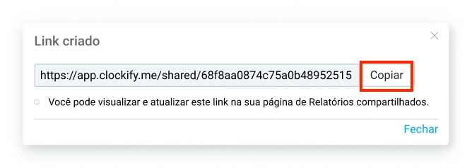 Copiar um link compartilhável no Clockify