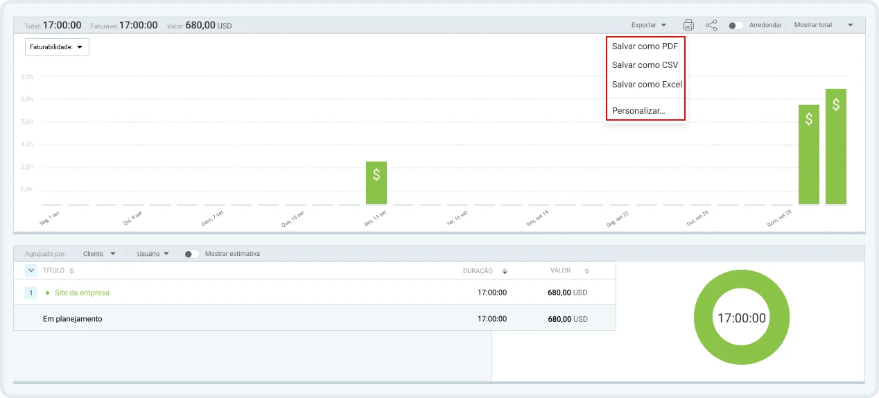 Exportando relatório com o Clockify