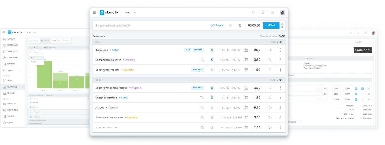 Captura de tela do Clockify