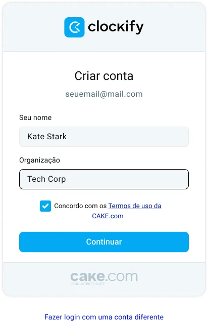 Crie contas no Clockify e no Peppol