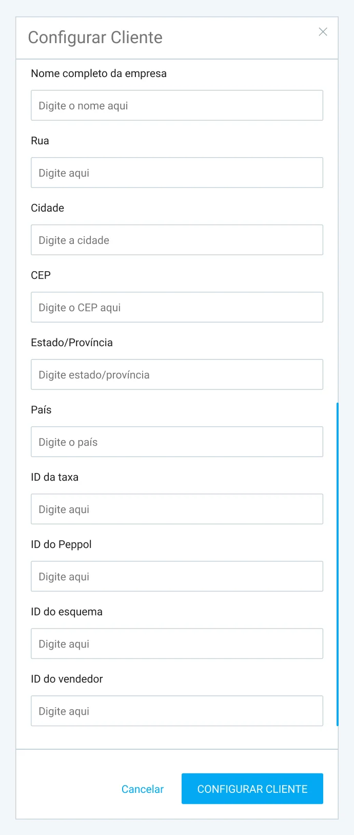 Preencha as informações do remetente