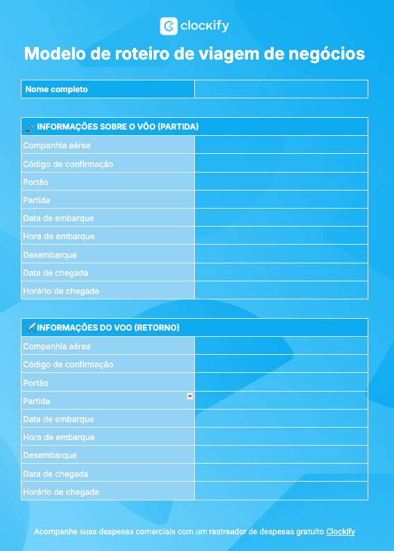 Captura de tela do modelo de viagem de negócios