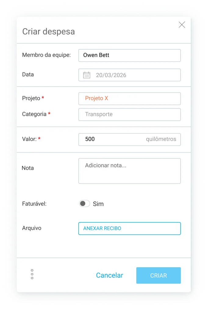 Controle horas faturável e despesas