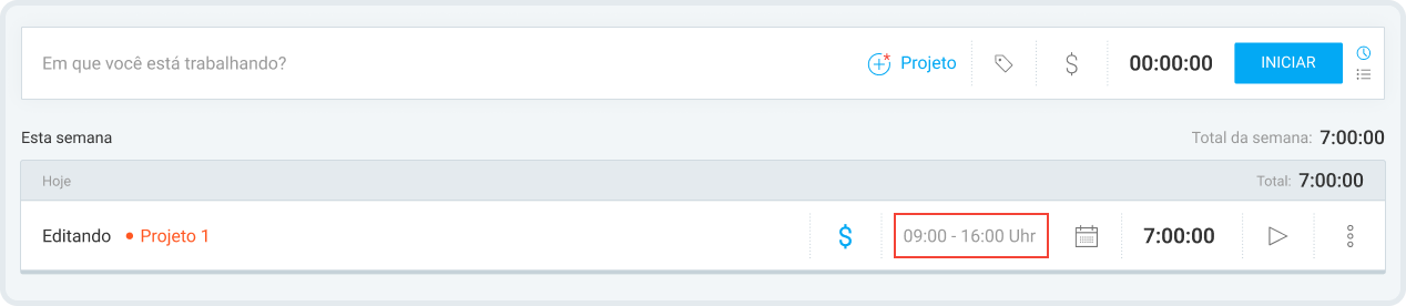 Entradas de tempo no Clockify