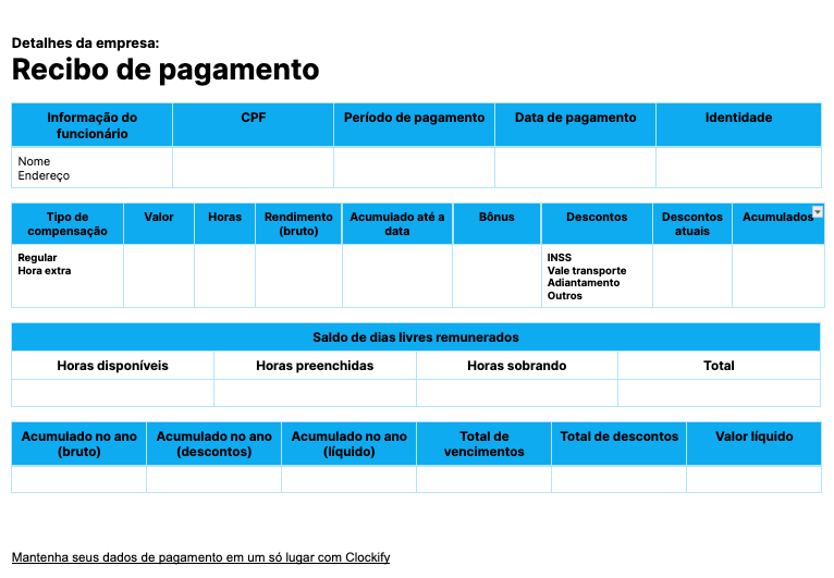 Modelo de contracheque com folgas remuneradas e horas extras