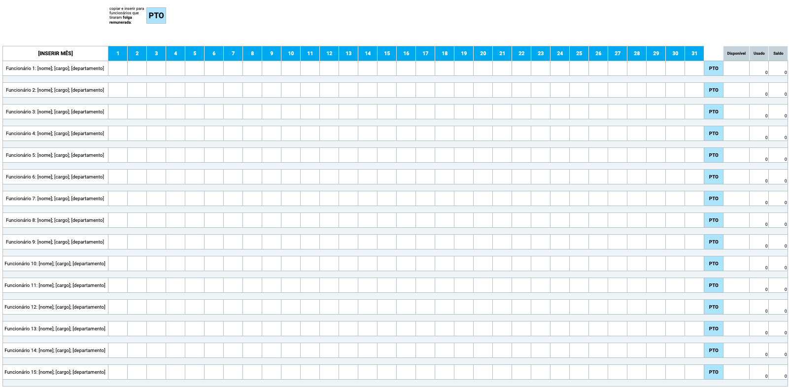 Modelo de acompanhamento flexível mensal do PTO