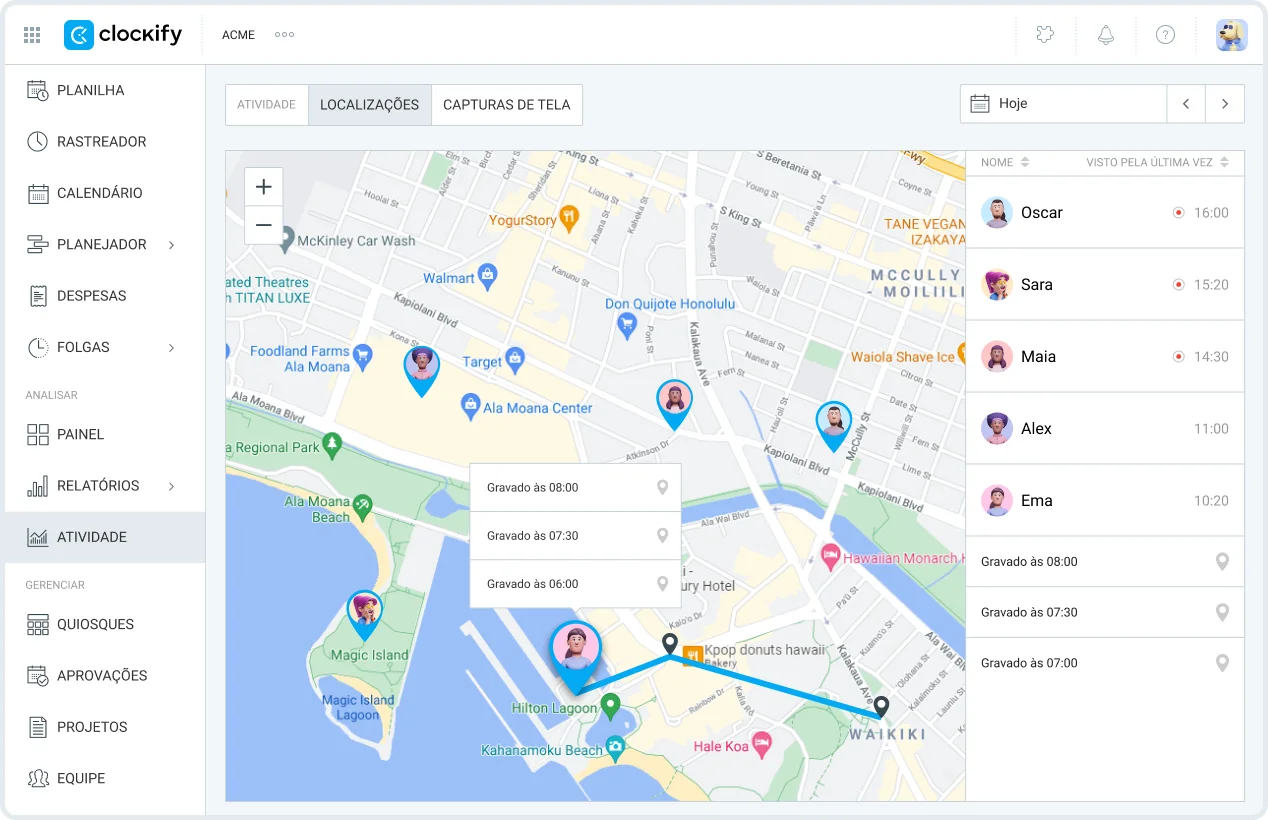 Rastreamento GPS no Clockify