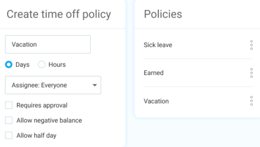 Create time off policy with Clockify