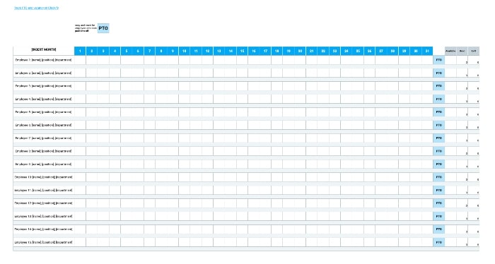 Monthly Flexible PTO tracking template 