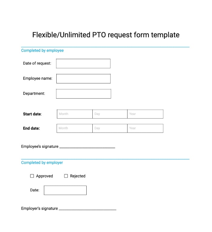 Flexible/Unlimited PTO request form template
