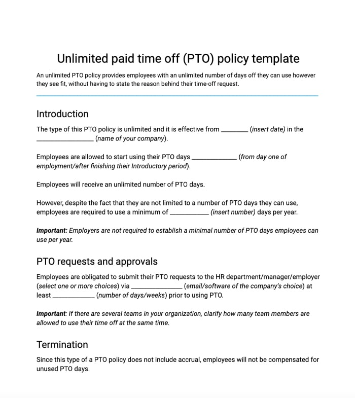 Unlimited PTO policy template