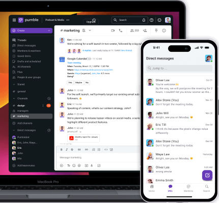 Pumble team chat desktop and mobile app