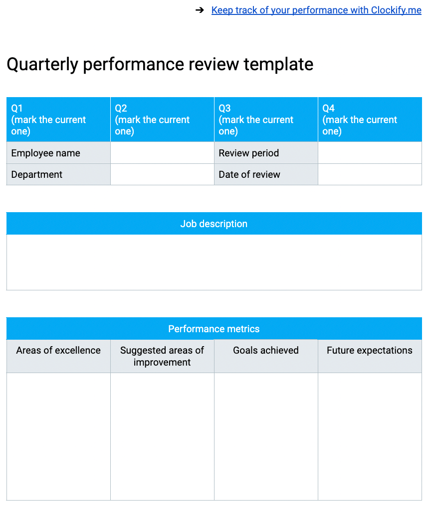 Quarterly performance review template