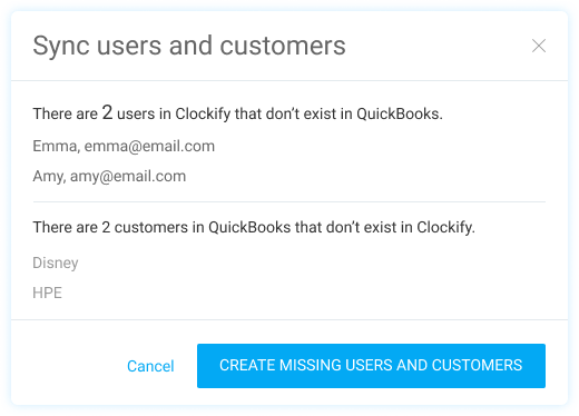 Synchronisation des utilisateurs et des clients entre Clockify et QuickBooks