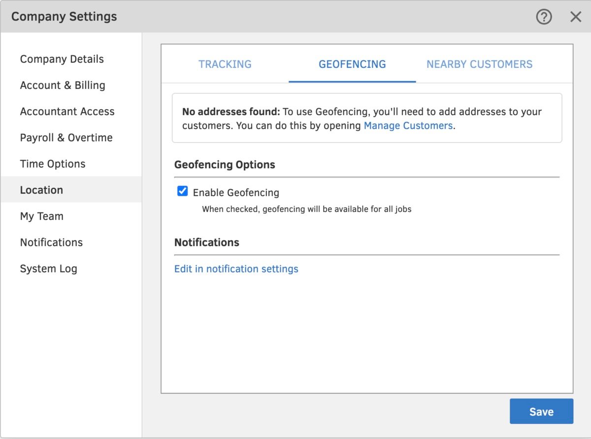 Classic interface options for tracking location in QuickBooks Online