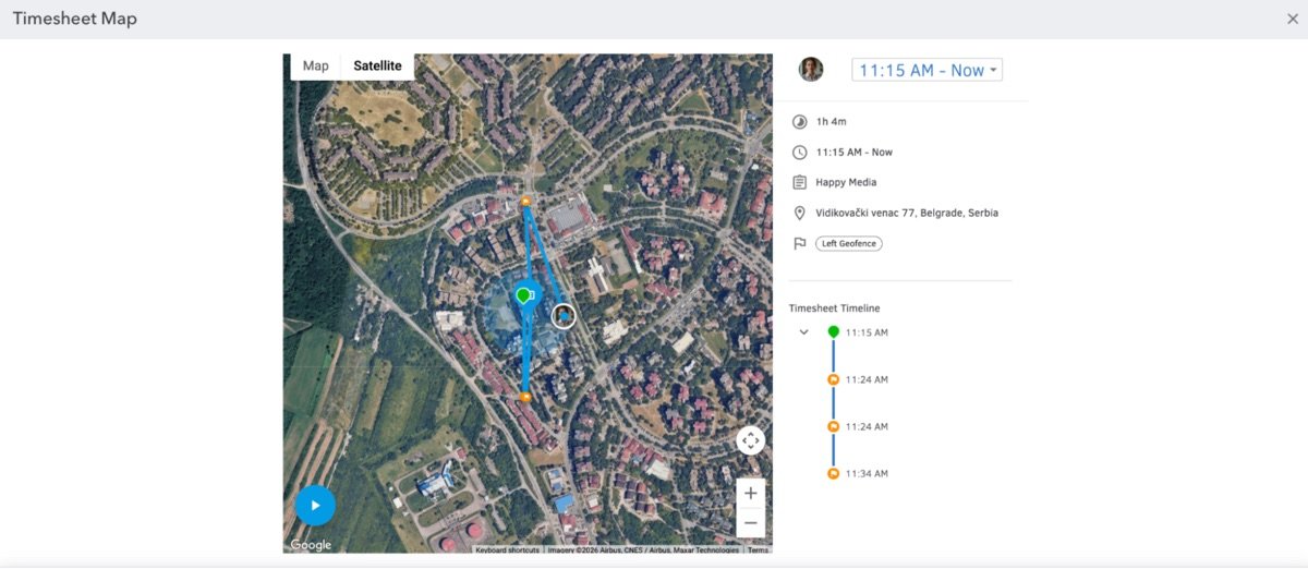 Employee movement map in QuickBooks Time