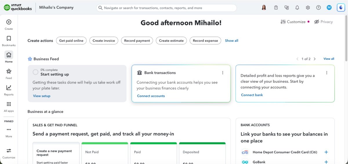 Homescreen in QuickBooks Time