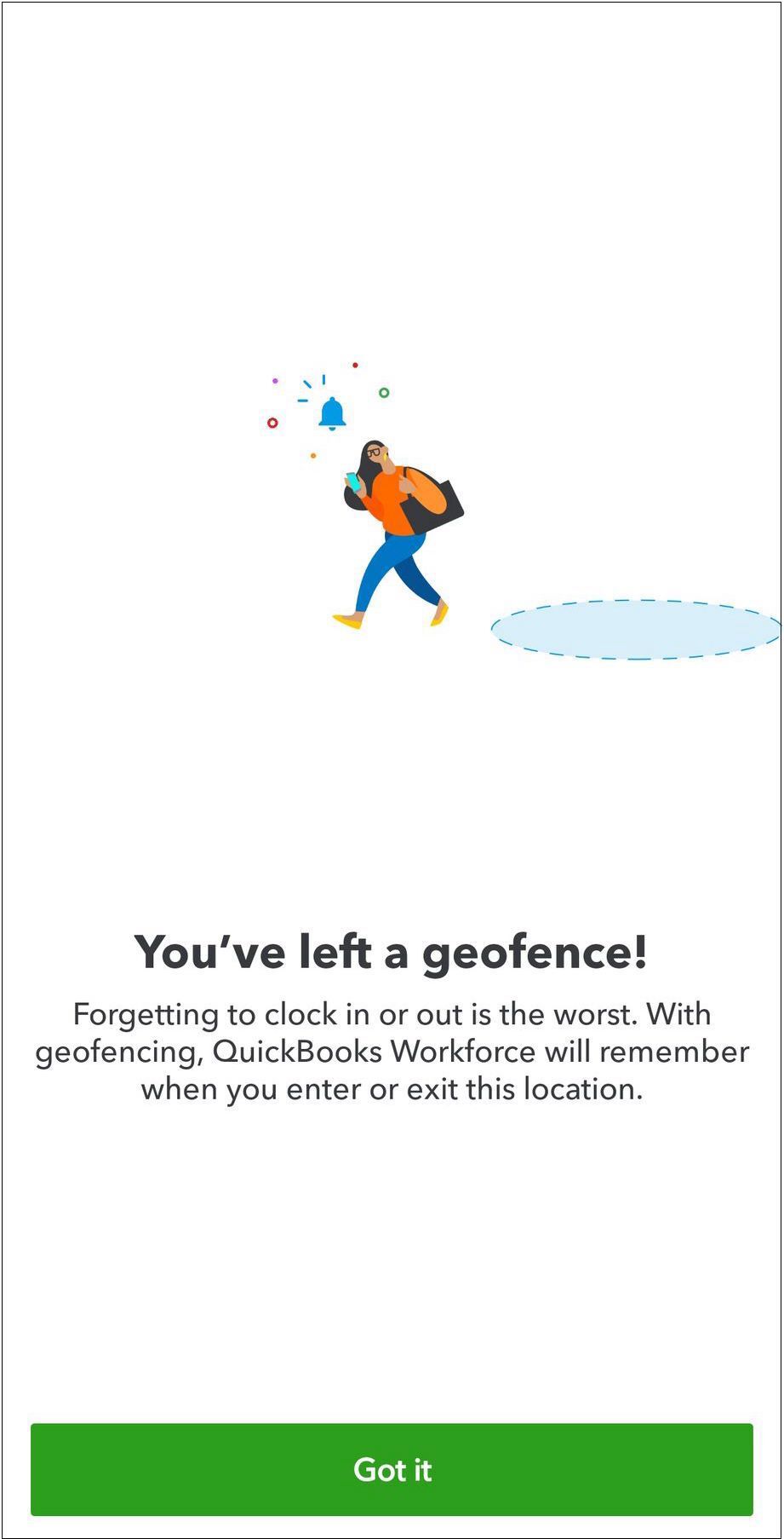 Notification for a user leaving the geofence in QuickBooks Workforce