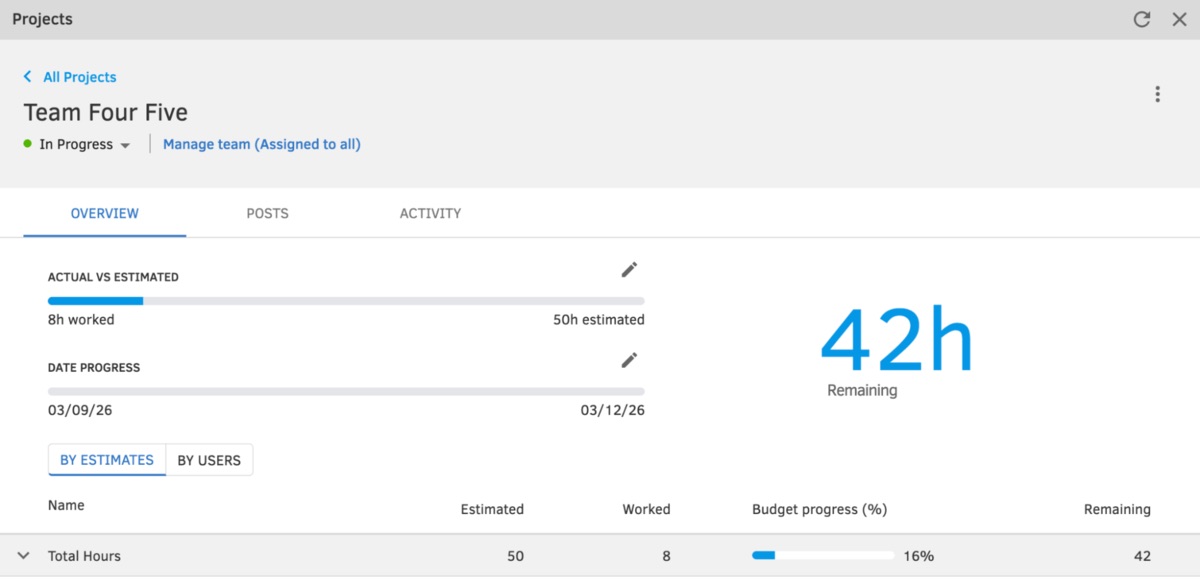 A set-up Project in QuickBooks Time